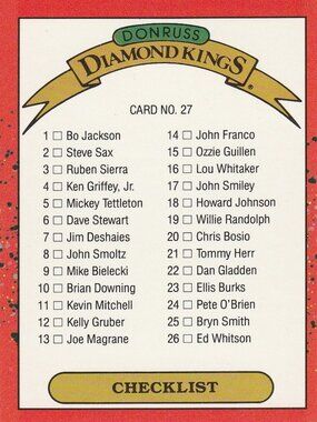 Donruss Diamond Kings Checklist Card